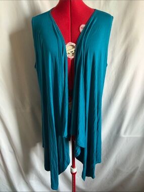 Sleeveless Teal Draped Open-Front Tunic Vest - Unbranded